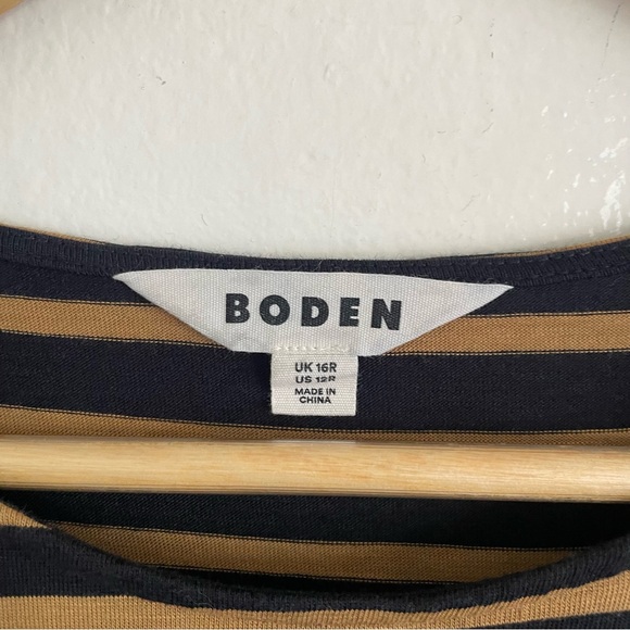 Boden Emma Long Sleeve Black & Camel Stripe Jersey Midi Dress 12 Cotton Blend - Picture 5 of 6